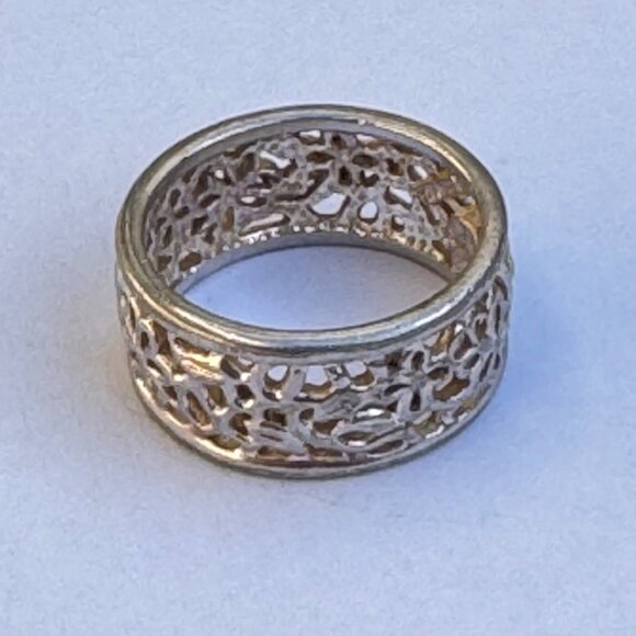 Sterling Silver Filigree Ring Wide Band Size 10 - Picture 3 of 6